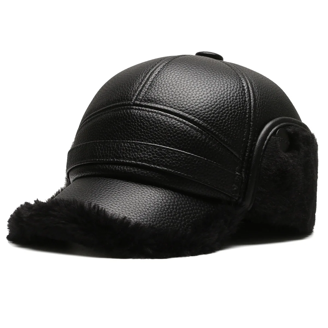đ©đ§ąđ Ny vintermössa för mĂ€n i fĂ„rskinn med platt topp och öronskydd