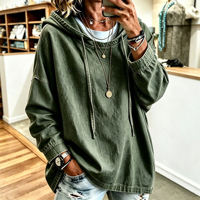 📢🎉50 % rabatt!!!🛍️✨Avslappnad jeanshoodie för damer