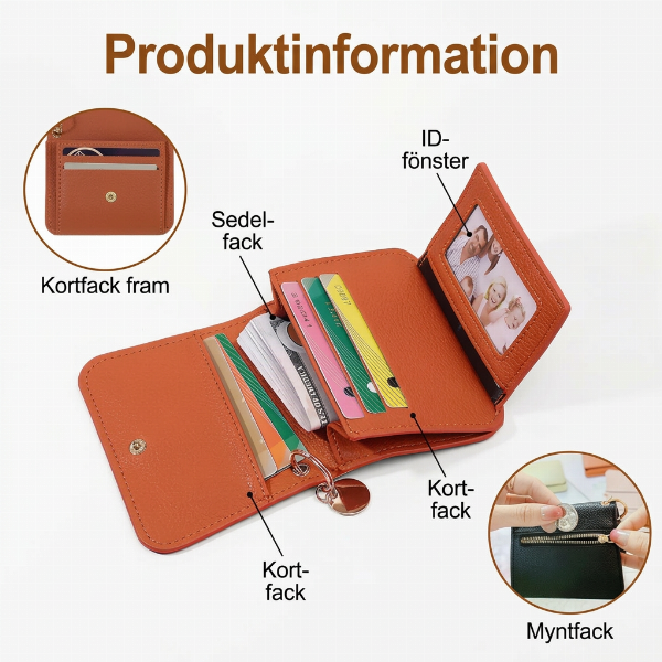 đRFID-skyddad kortplĂ„nbok för kvinnor, mini kortfodral med nyckelring, myntficka och ID-fönsterđ
