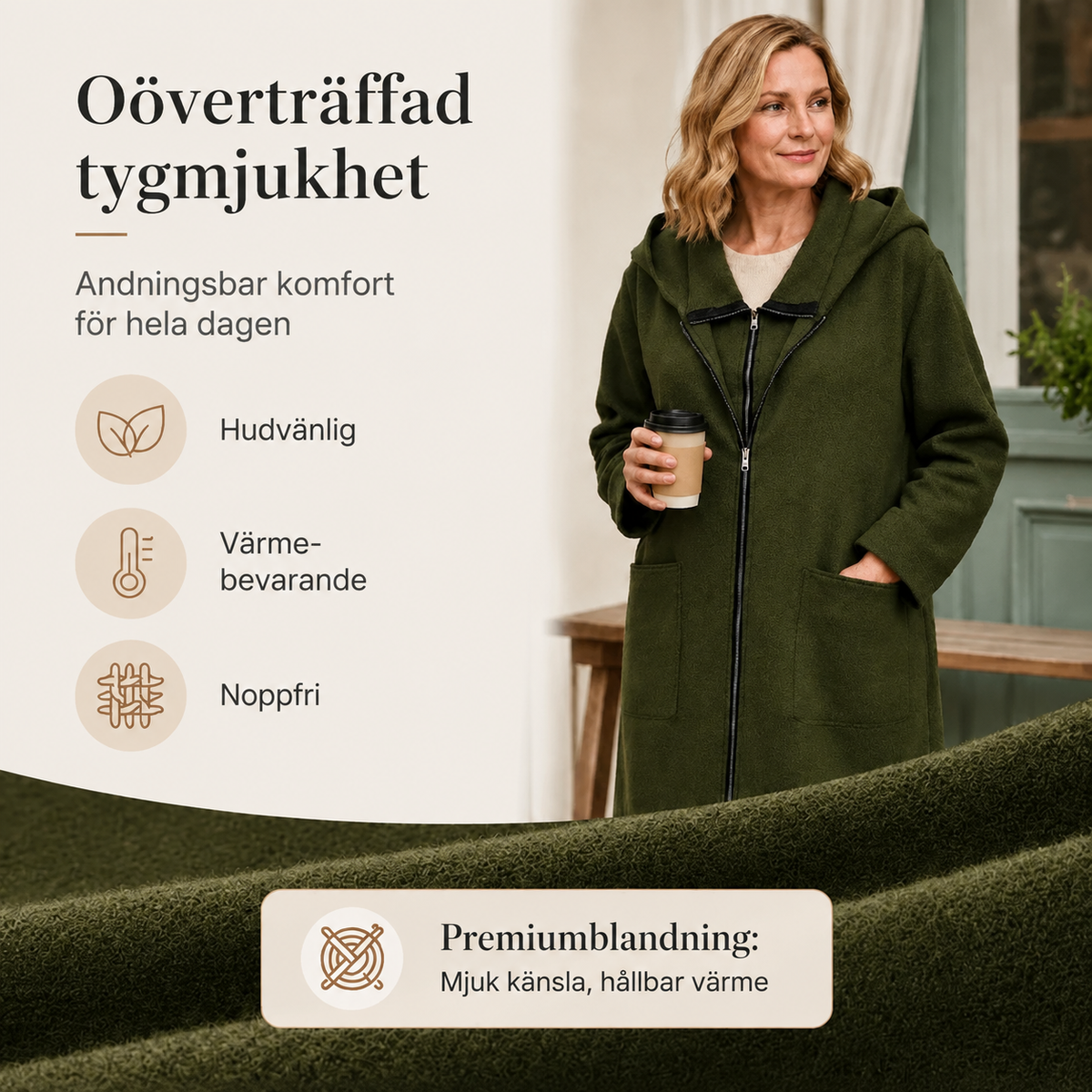 🍂Höstspecial – Endast denna vecka!|Damernas Mysiga Medellånga Huvjacka – Elegant Vardagsjacka för Höst