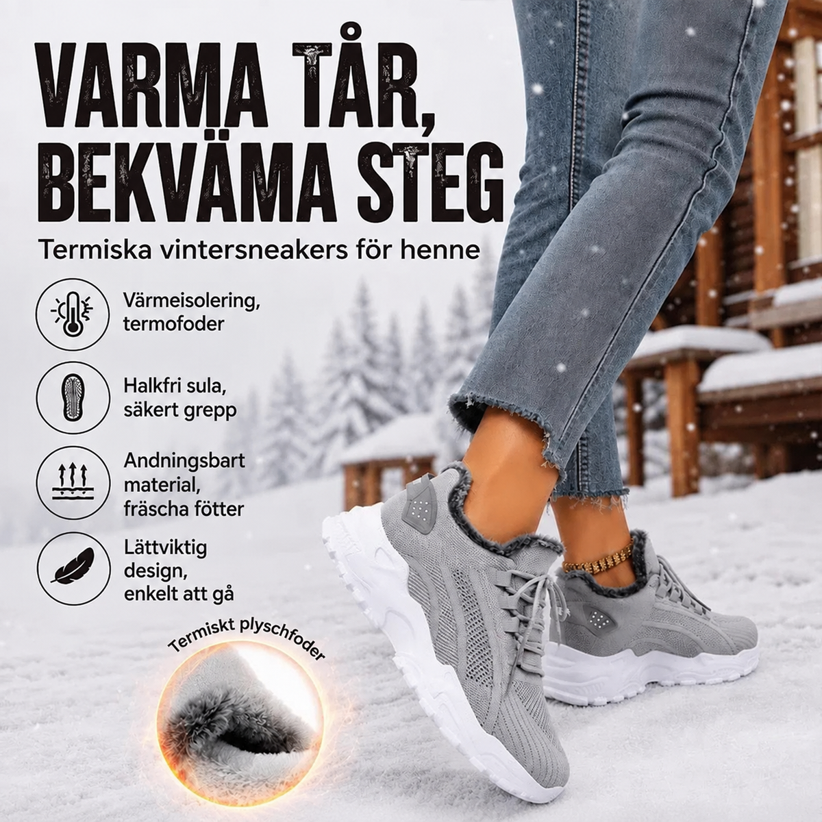 Bekväma, andningsbara ortopediska vardagsskor för kvinnor med fleecefoder