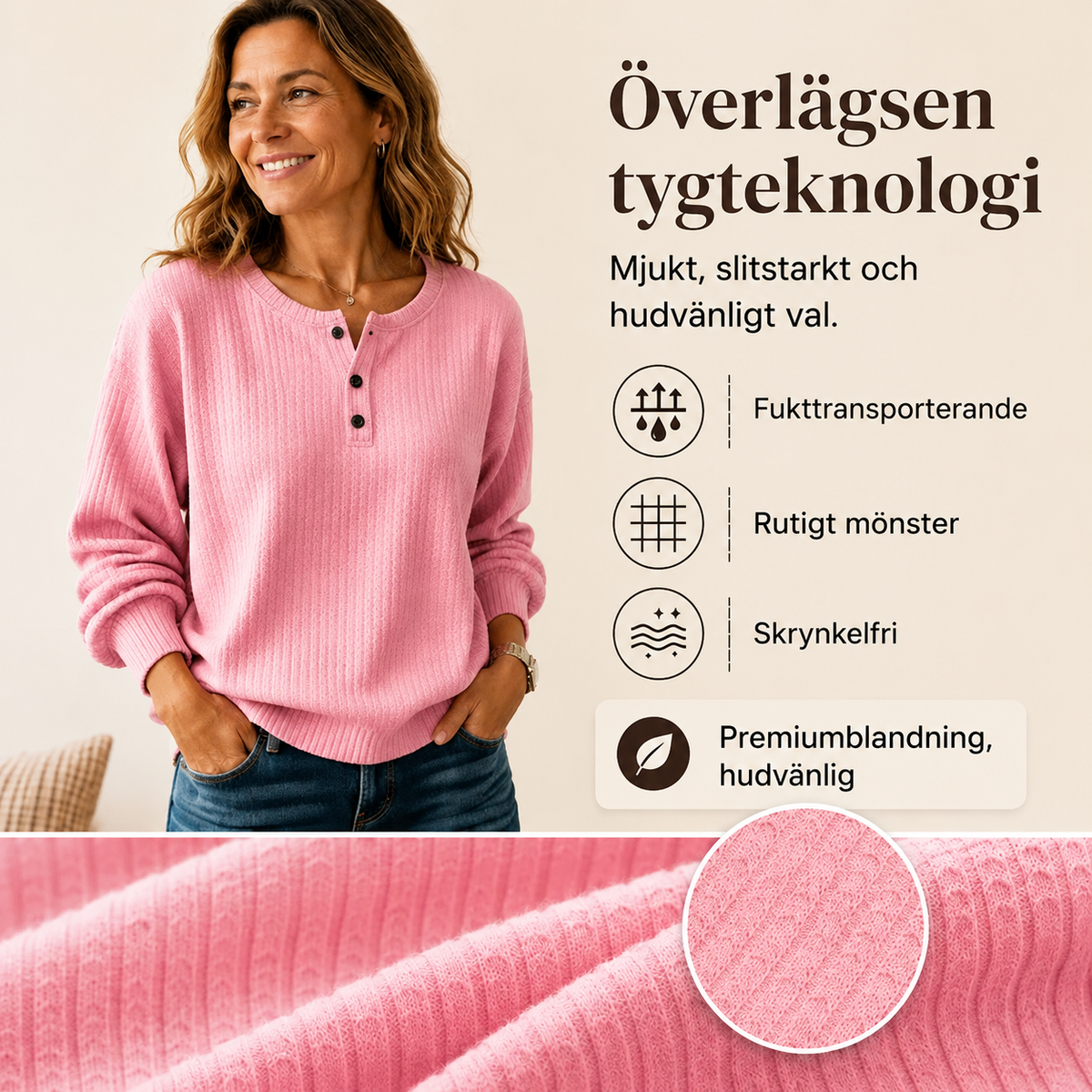 Dam casual sweatjacka i våffelstickning