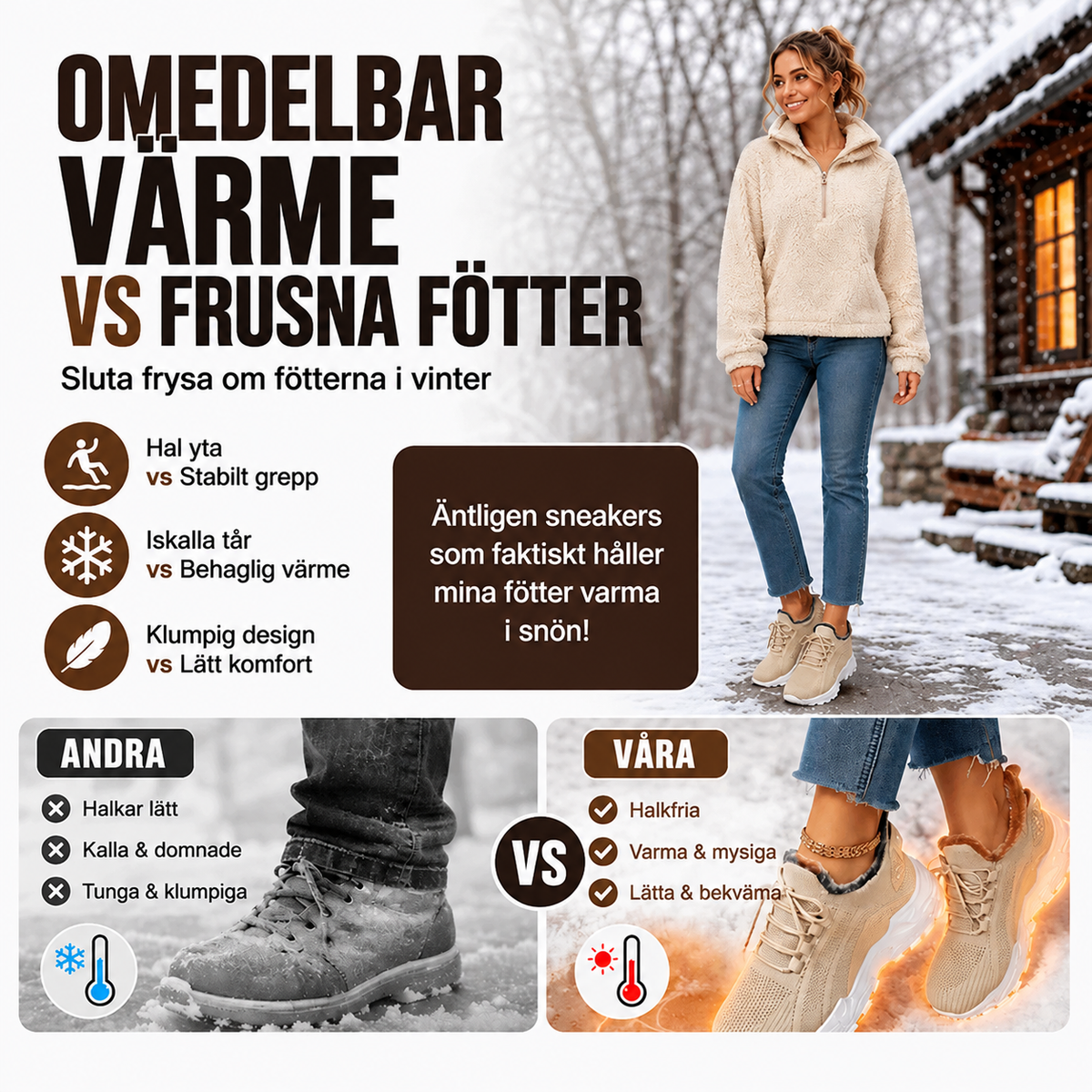 Bekväma, andningsbara ortopediska vardagsskor för kvinnor med fleecefoder