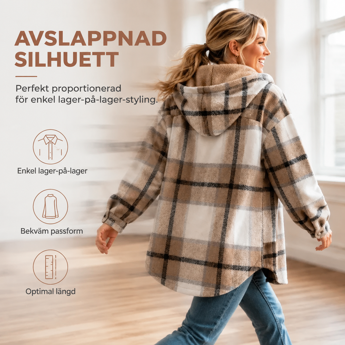 🔥50 % rabatt🔥⏰Klassisk, mysig rutig damjacka med huva🧥