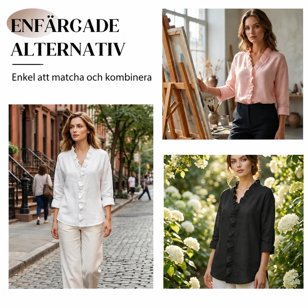 🎁Nyhet 50 % RABATT🔥Damblus med volanger, V-ringning och långa ärma