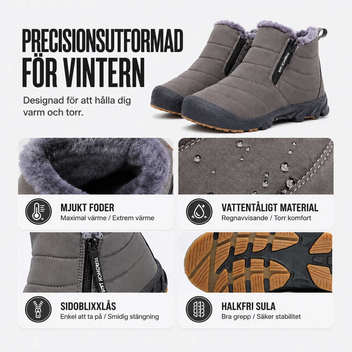 Varma herrstövlar i falsk päls – perfekt för vinter och snö
