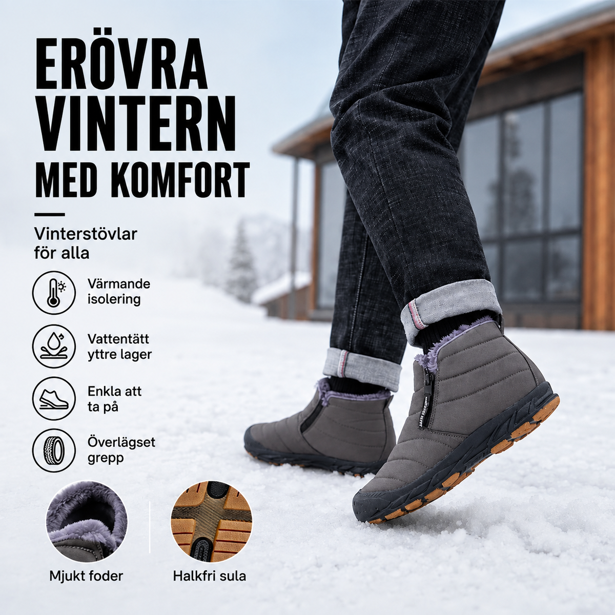 Varma herrstövlar i falsk päls – perfekt för vinter och snö