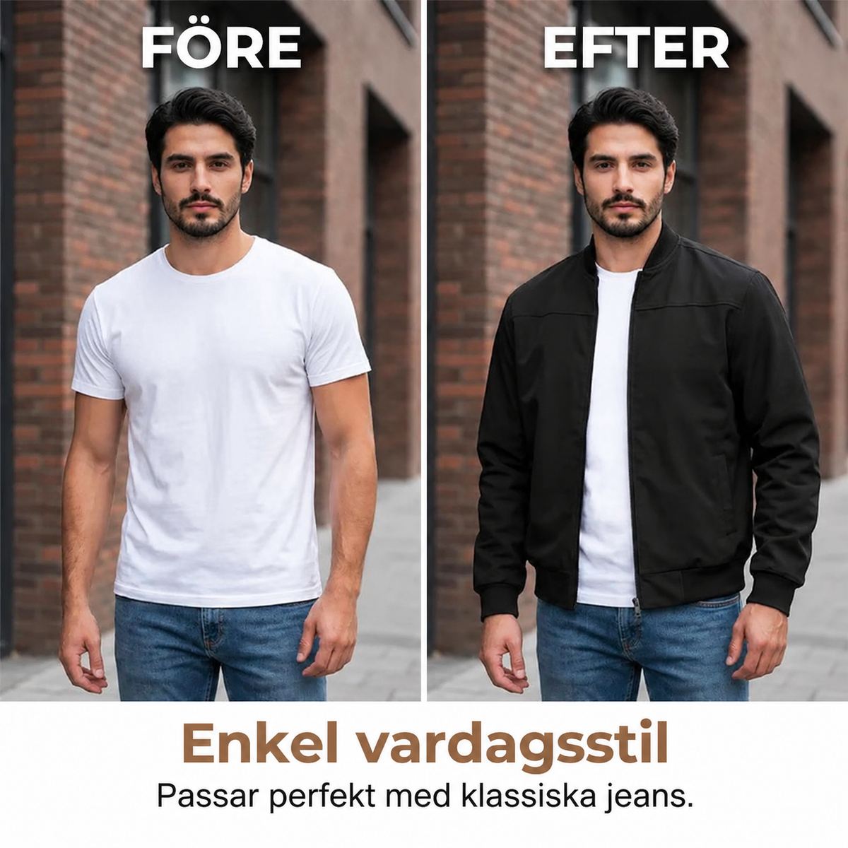 🔥🎁Nyhet 50 % RABATT🔥Klassisk bomberjacka med dragkedja framtill för män