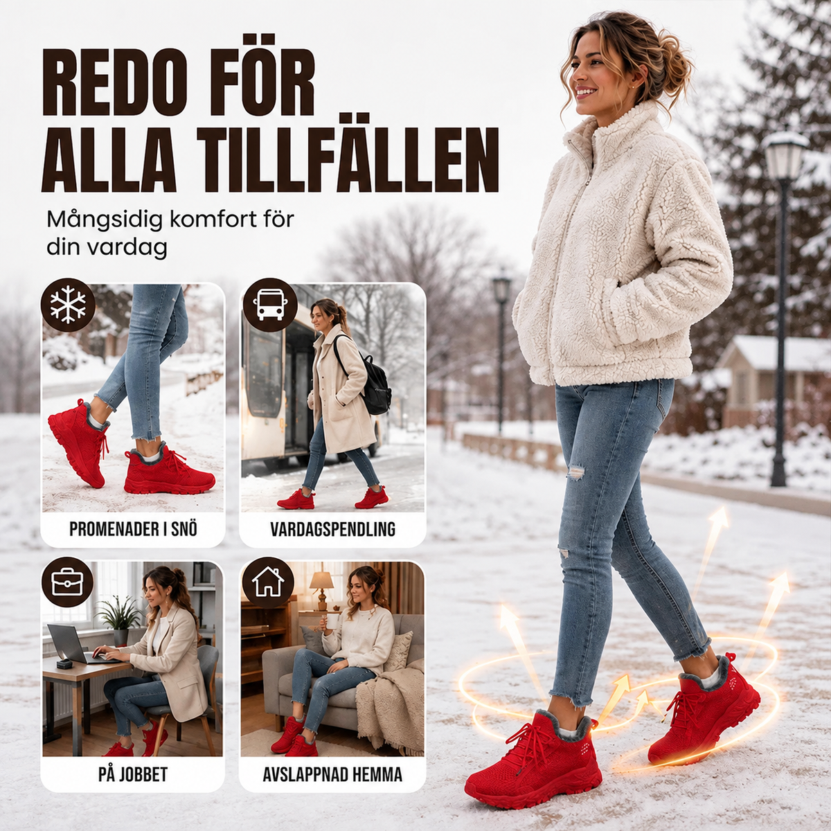 Bekväma, andningsbara ortopediska vardagsskor för kvinnor med fleecefoder