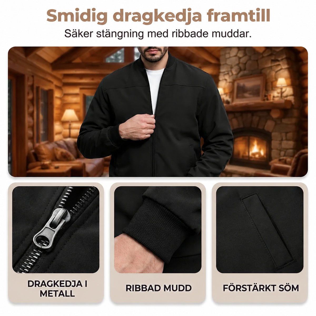 🔥🎁Nyhet 50 % RABATT🔥Klassisk bomberjacka med dragkedja framtill för män