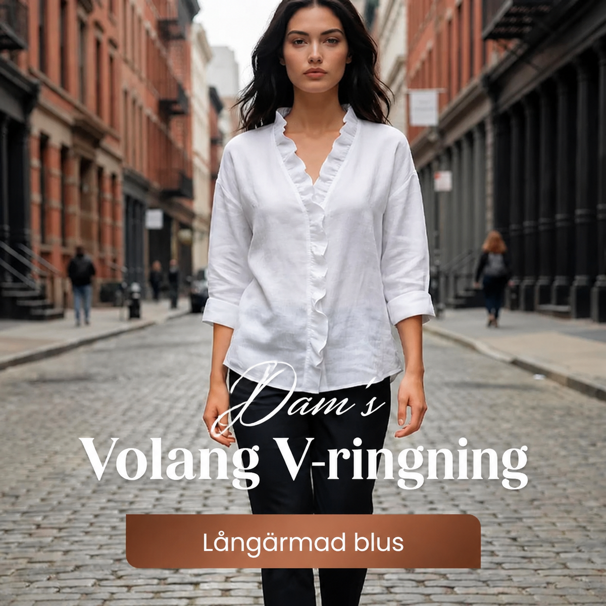 🎁Nyhet 50 % RABATT🔥Damblus med volanger, V-ringning och långa ärma