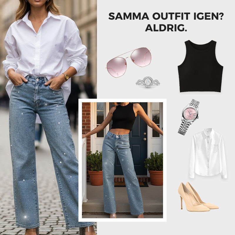 🔥Jeans med strassdetaljer och raka ben