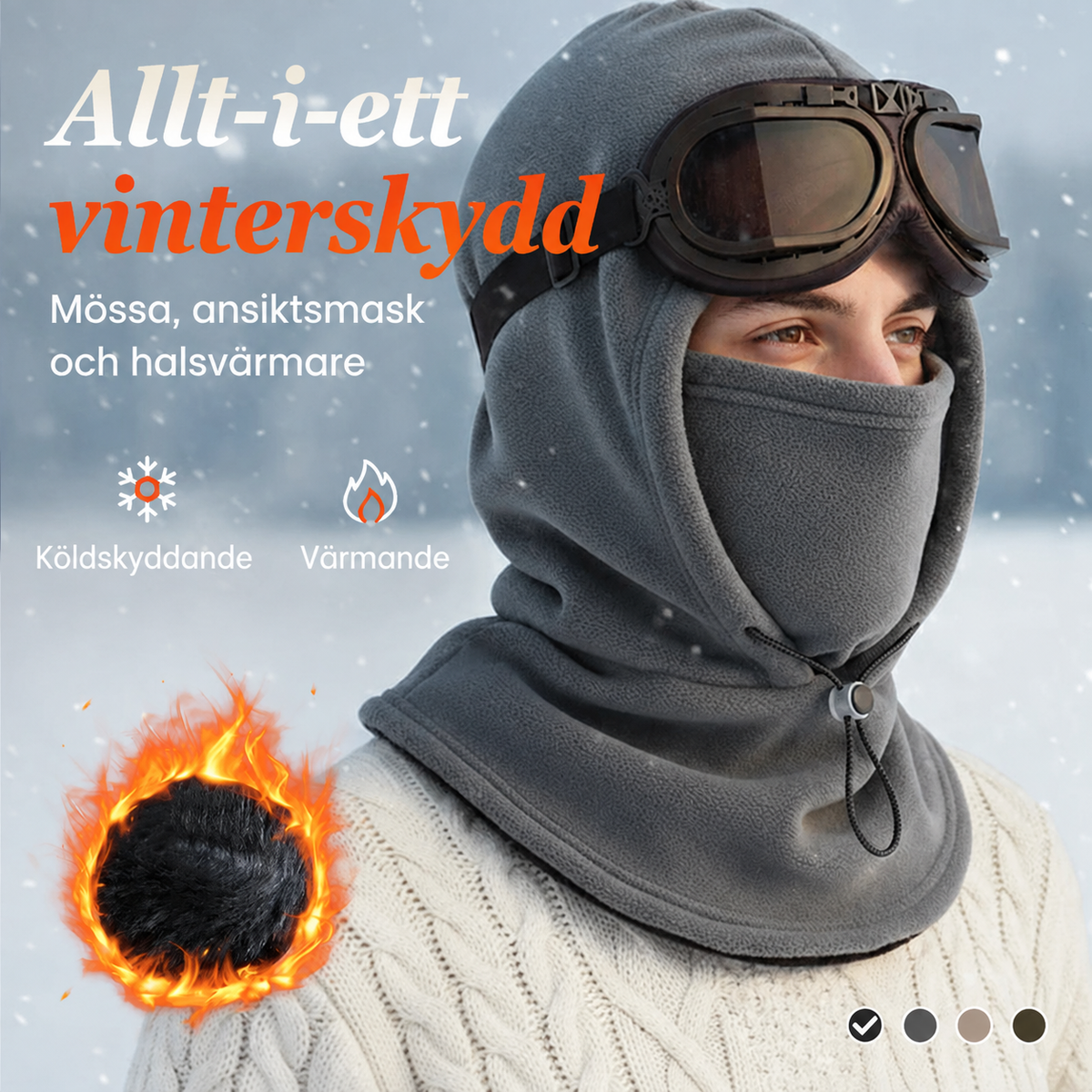3-i-1 Vintermössa med Ansiktsmask & Halskrage - Varm Fleece för Kyla & Vind