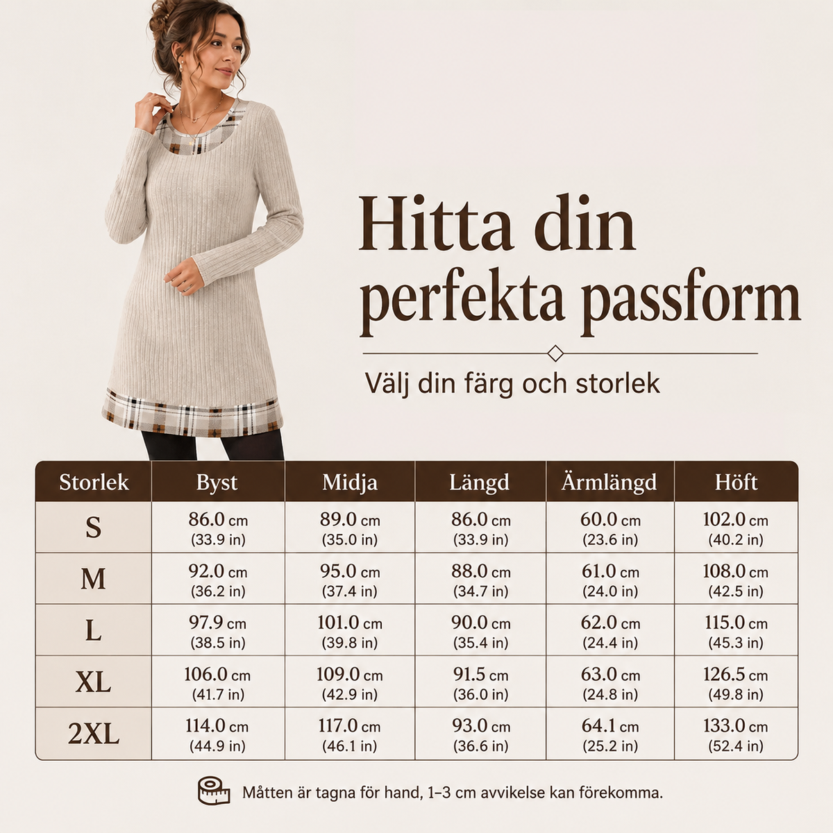 Kvinner uformell rutete lappet strikket kjole