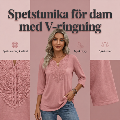 ☀️👚Vårt bästa val – Blus med V-ringning och spetsdetaljer – Andningsbart tyg och smickrande passform, perfekt både på jobbet och på helgen 🌿