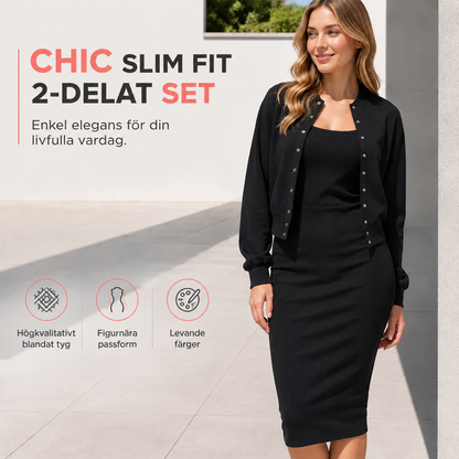Elegant set med camisoleklänning och kort jacka för damer