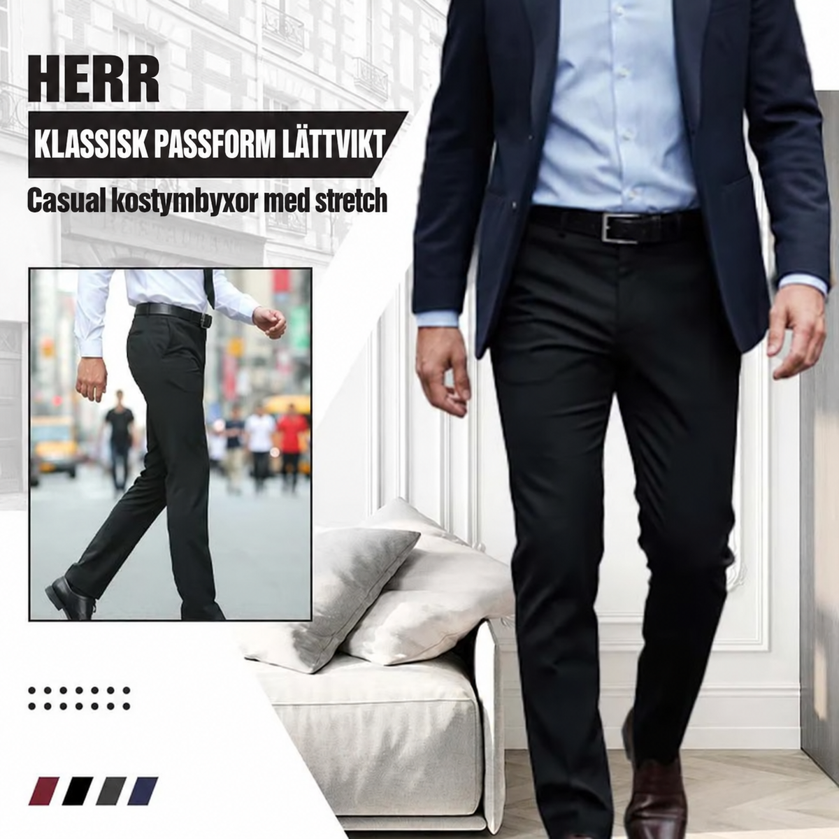 Herrbyxor med klassisk passform – lätta, stretchiga och avslappnade