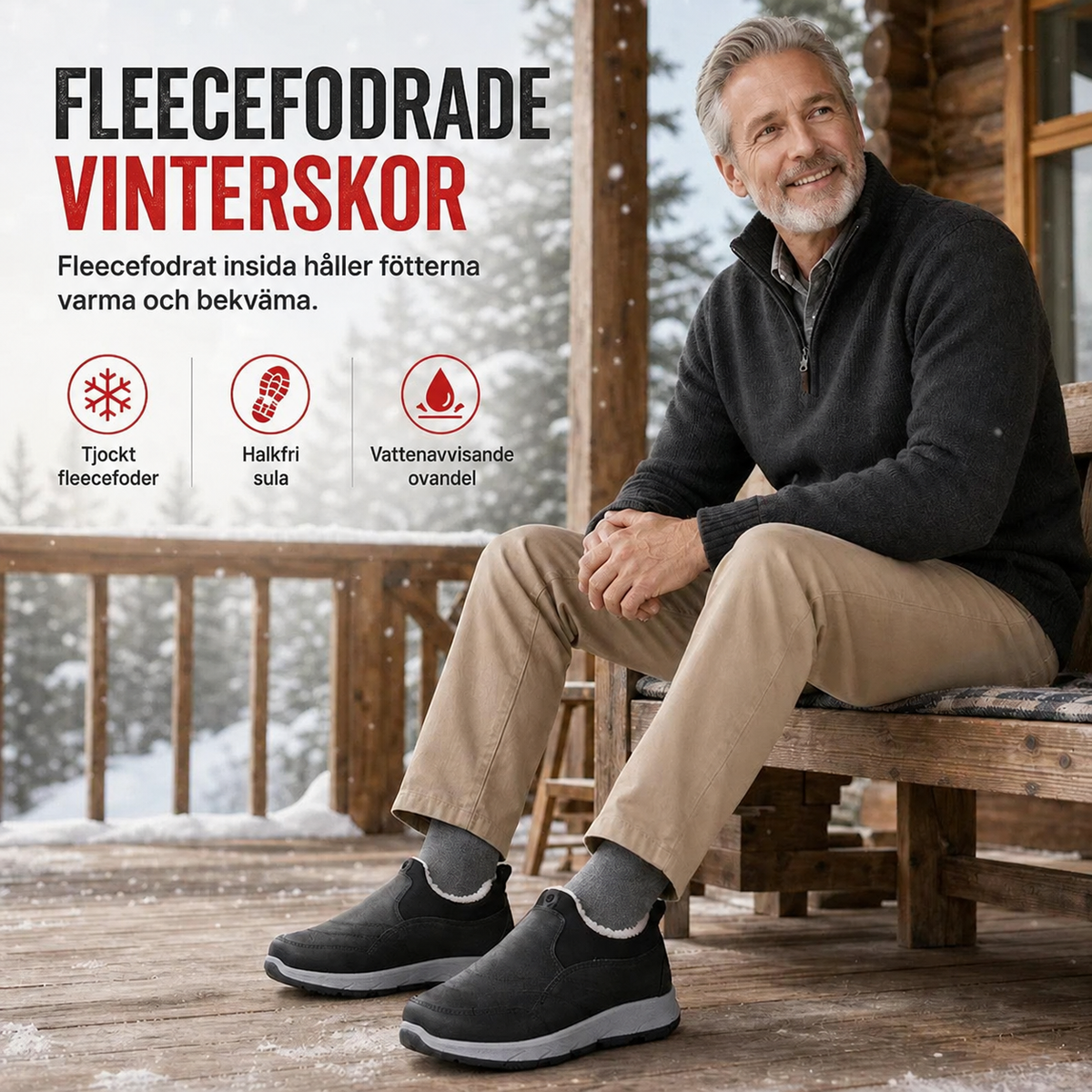 Vattentäta slip-on-skor för män – vintermodell med fleecefoder, halkfri mjuk sula och ovandel i bomullstyg; varma och bekväma skor för seniorer