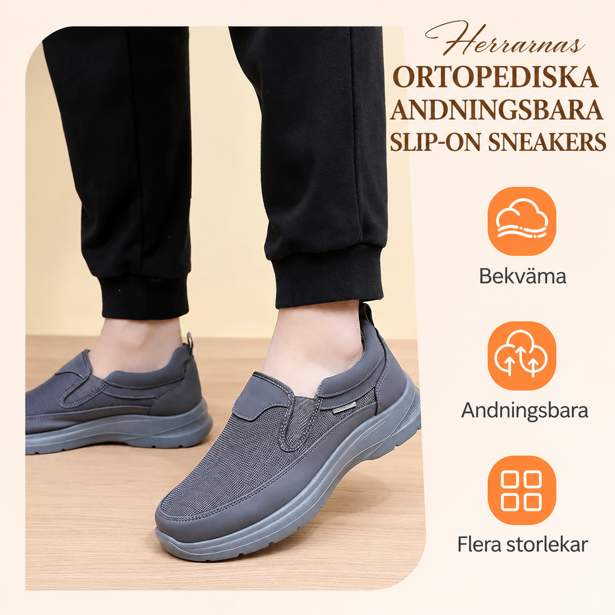 👟50% RABATT NU! ✨ Ortopediska Andningsbara Slip-On-Sneakers för Män - Stödjer Sulgång med Minnesskuminsatser för Bekväm Heltidsanvändning 🏃‍♂️💨