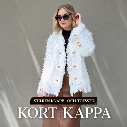 💜Begränsat antal i lager – 50 % rabatt 💜 Kort damkappa med knappar och tofsar