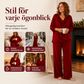 🍂 Velour Set för Dam – Cowl Hals, Vida Ben & Mjuk Elegans för Helg & Vardag