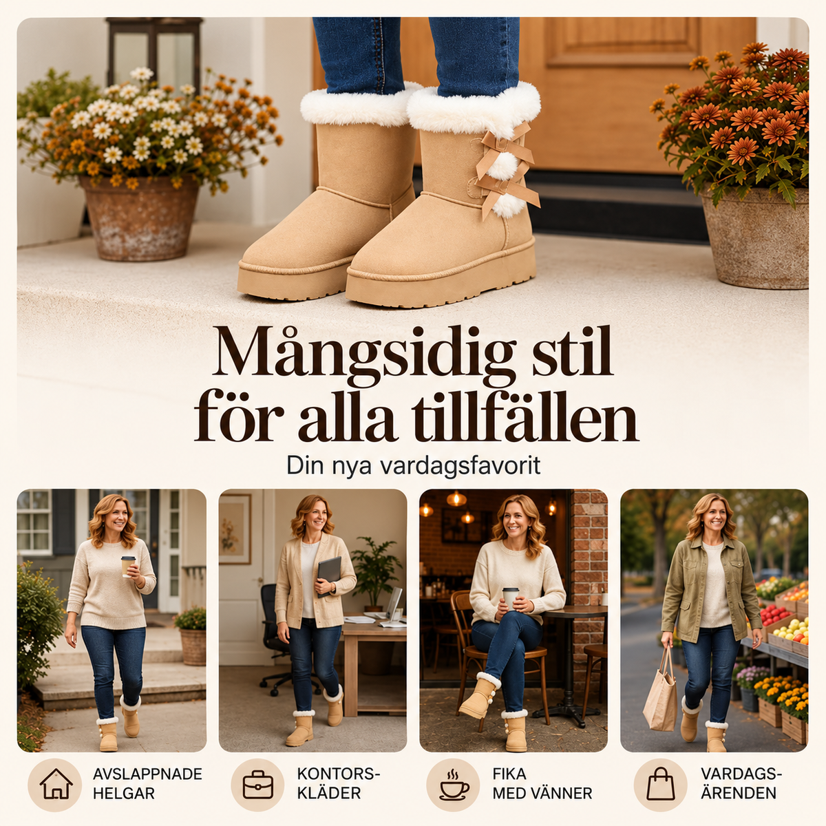 Varma vinterkängor för dam med halkfri sula och varmt foder