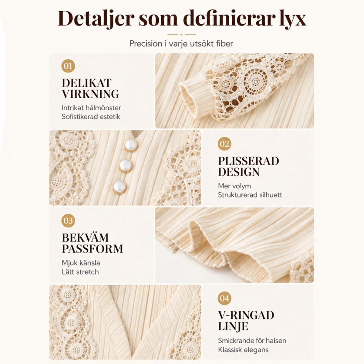 🔥🎁Nyhet 50 % RABATT🔥Långärmad topp med V-ringning och spetsinlägg för damer