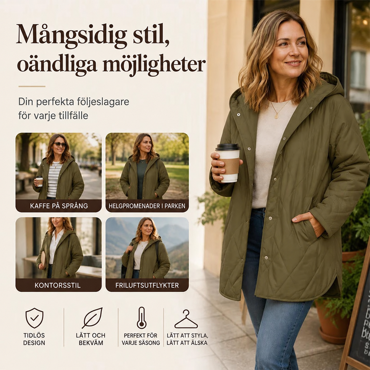 ❄️Vinterjackor med huva och diamantmönstrad quiltning för damer