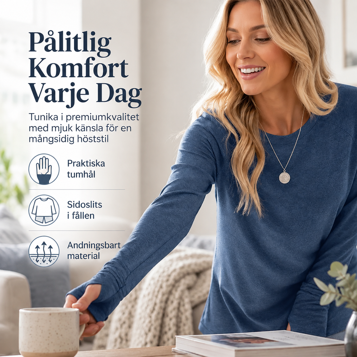 👚🌸 Bästsäljare – avslappnad långärmad topp för damer med rund halsringning
