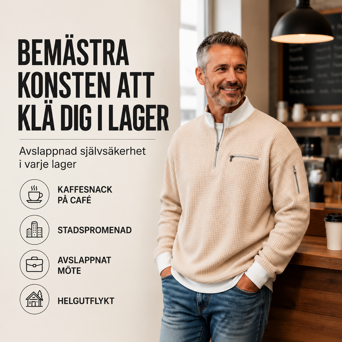 👕Premium Våffelkofta för Män – Med 1/4 Dragkedja, Andningsbar & Modern Silhuett