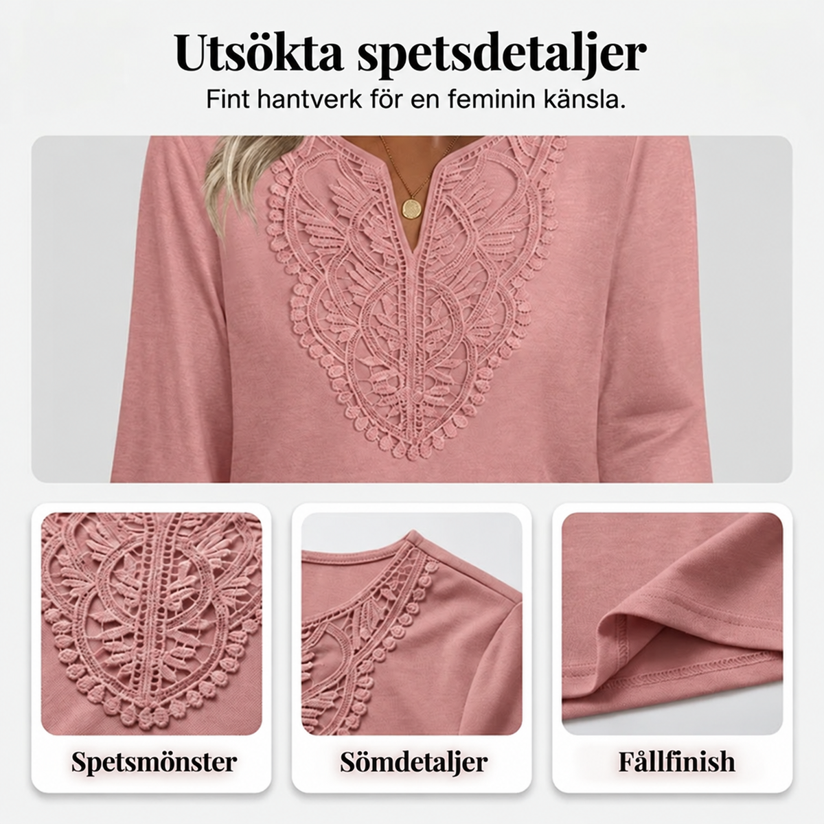 ☀️👚Vårt bästa val – Blus med V-ringning och spetsdetaljer – Andningsbart tyg och smickrande passform, perfekt både på jobbet och på helgen 🌿