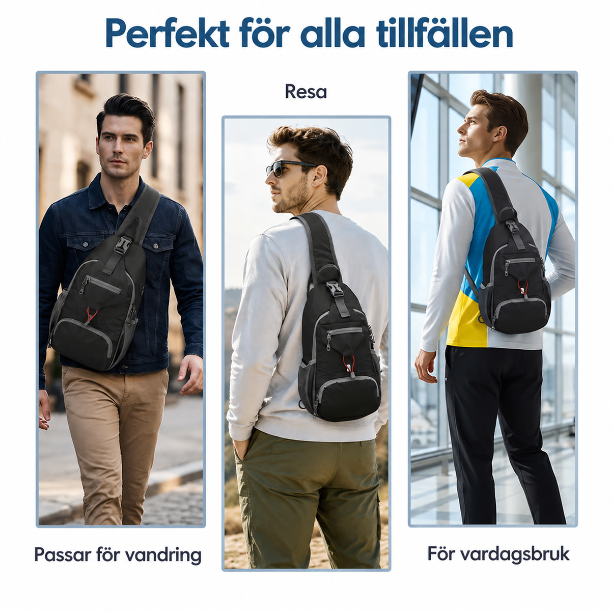 🎒 50 % RABATT! ✨ Slingväska för män – flera fickor, vattenavvisande, ventilerande rygg 🌦️