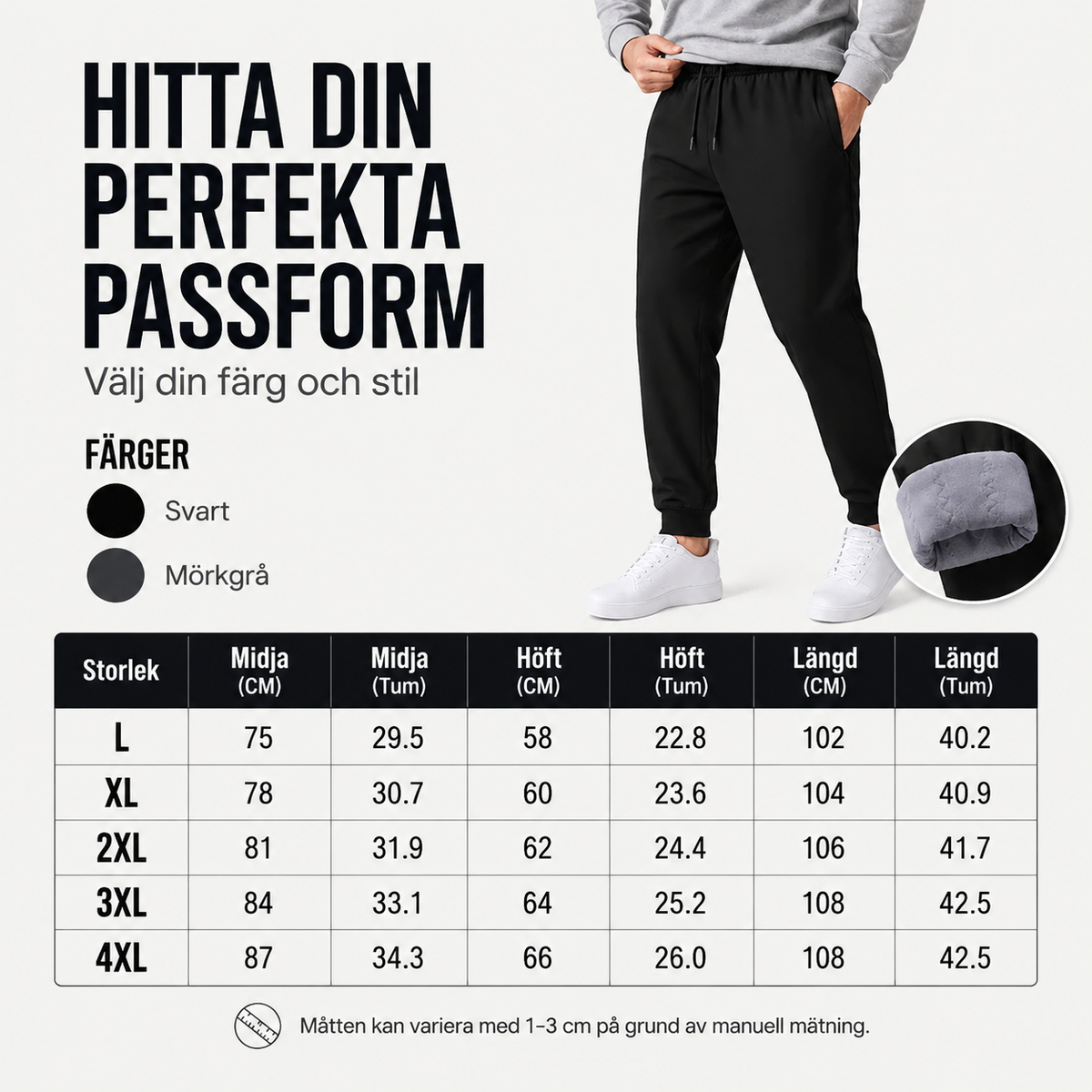 Vindtäta, vadderade termobyxor för män