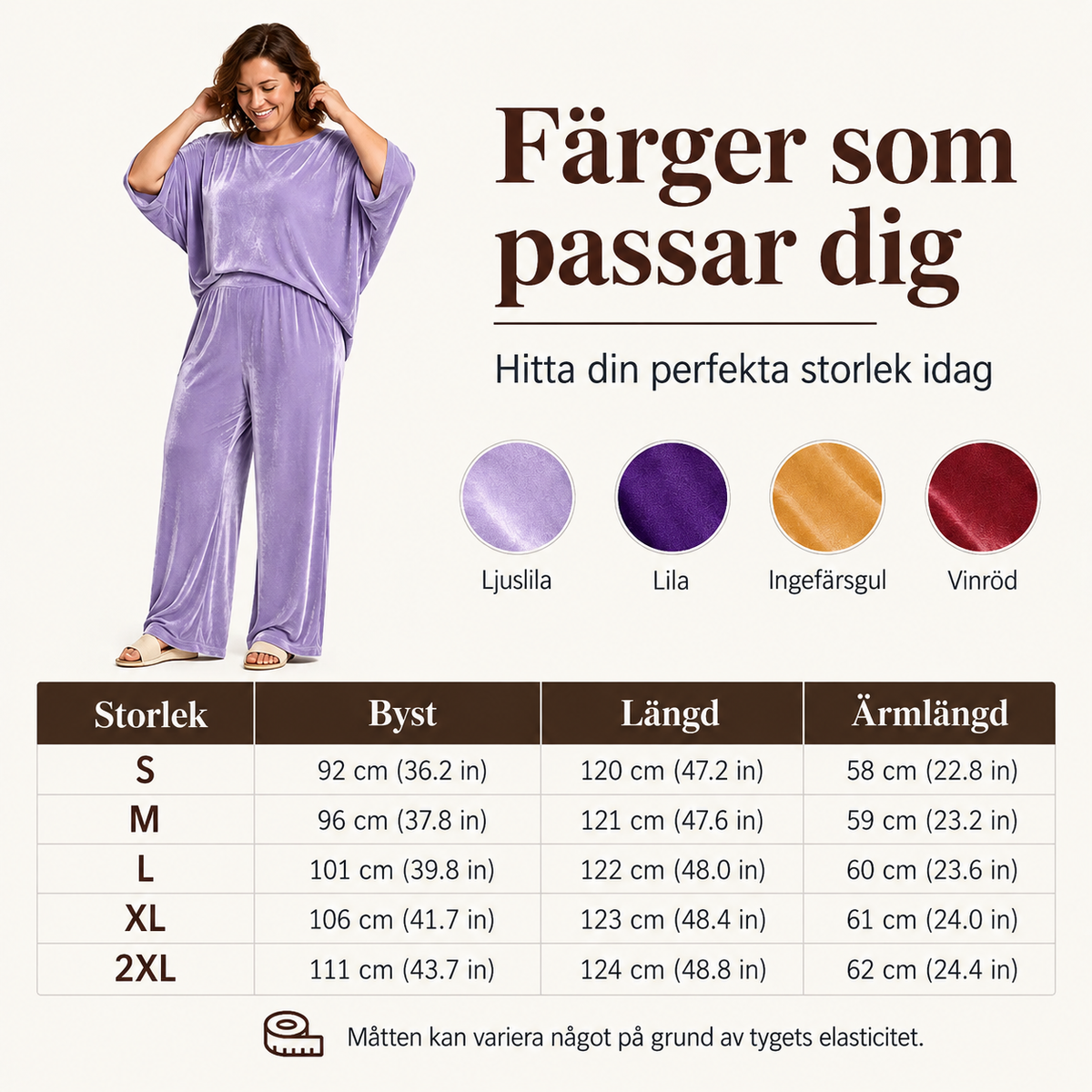 Set med halvärmad topp i sammet och byxor med vida ben för damer
