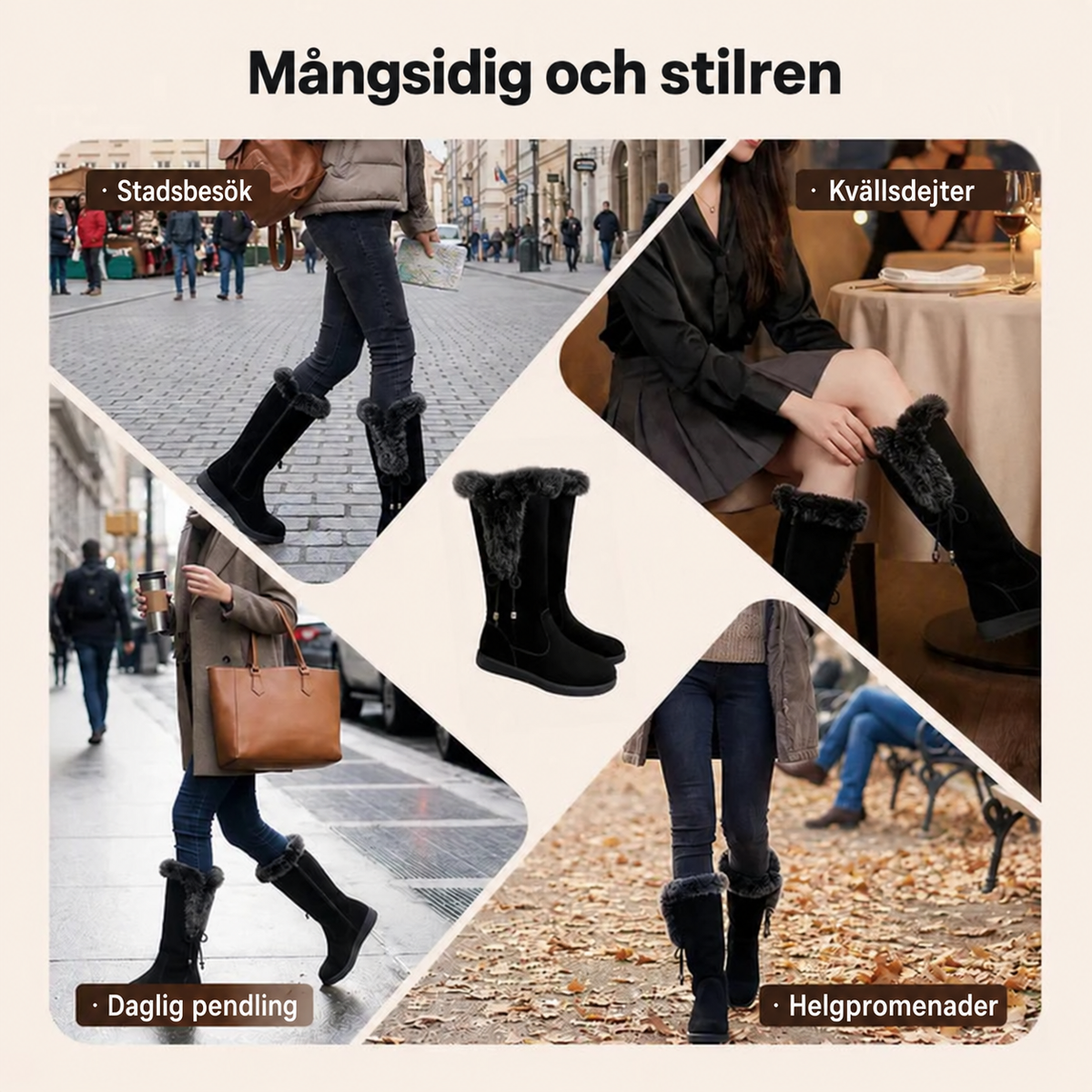 HET REA! Stilfulla Svarta Vinterstövlar - Varma & Halkskyddade Knähöga