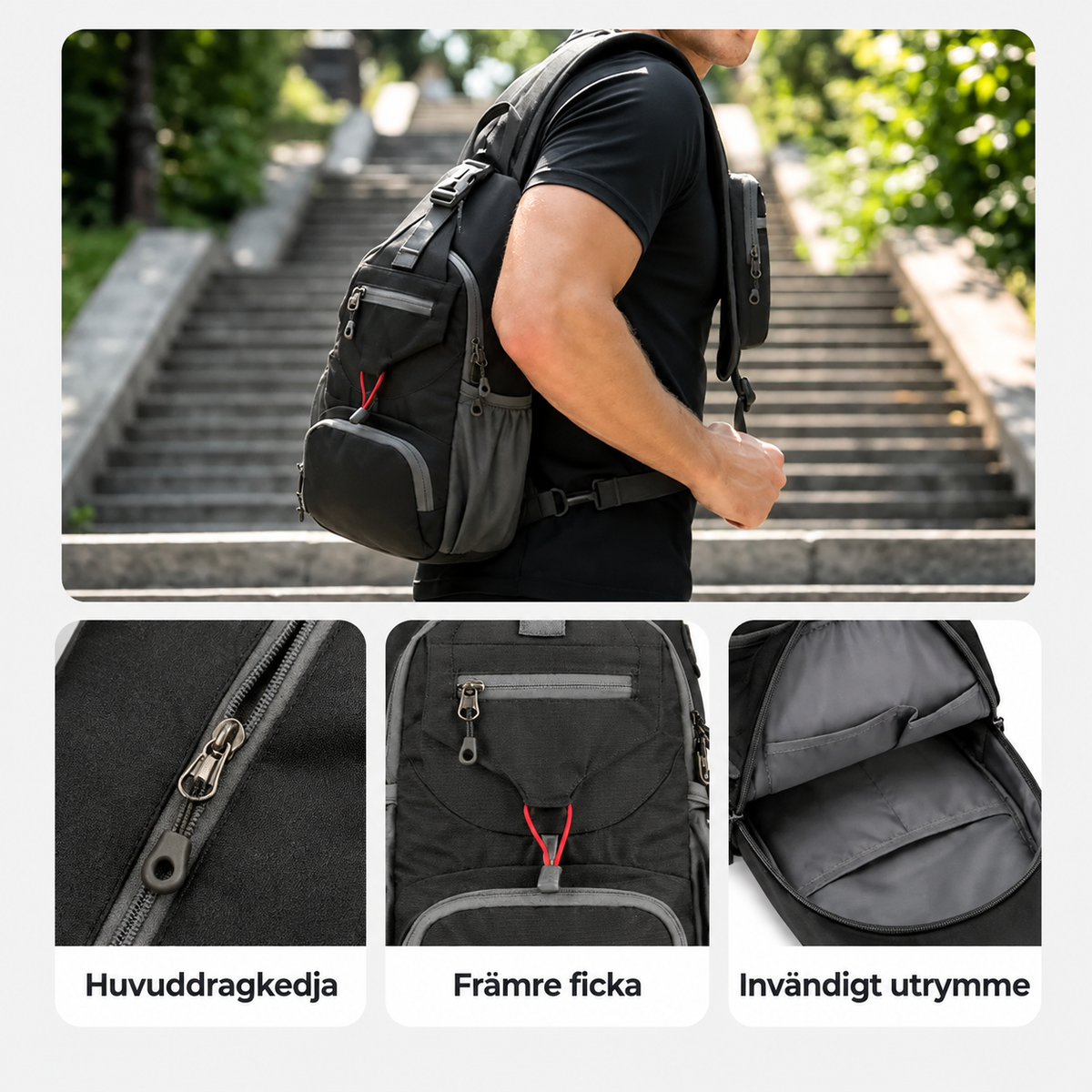 🎒 50 % RABATT! ✨ Slingväska för män – flera fickor, vattenavvisande, ventilerande rygg 🌦️