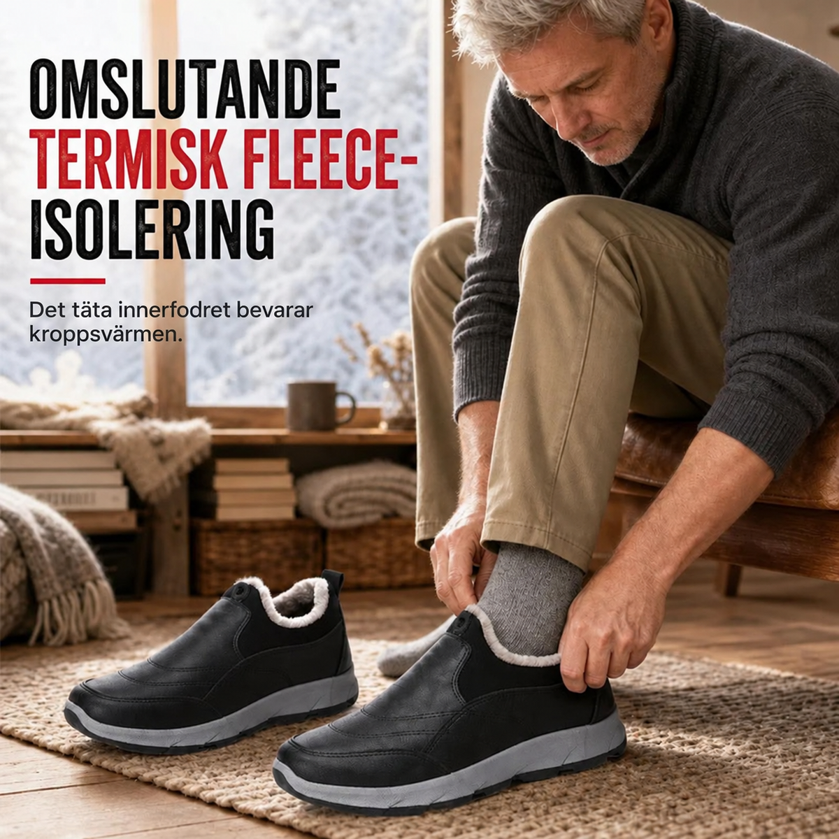 Vattentäta slip-on-skor för män – vintermodell med fleecefoder, halkfri mjuk sula och ovandel i bomullstyg; varma och bekväma skor för seniorer