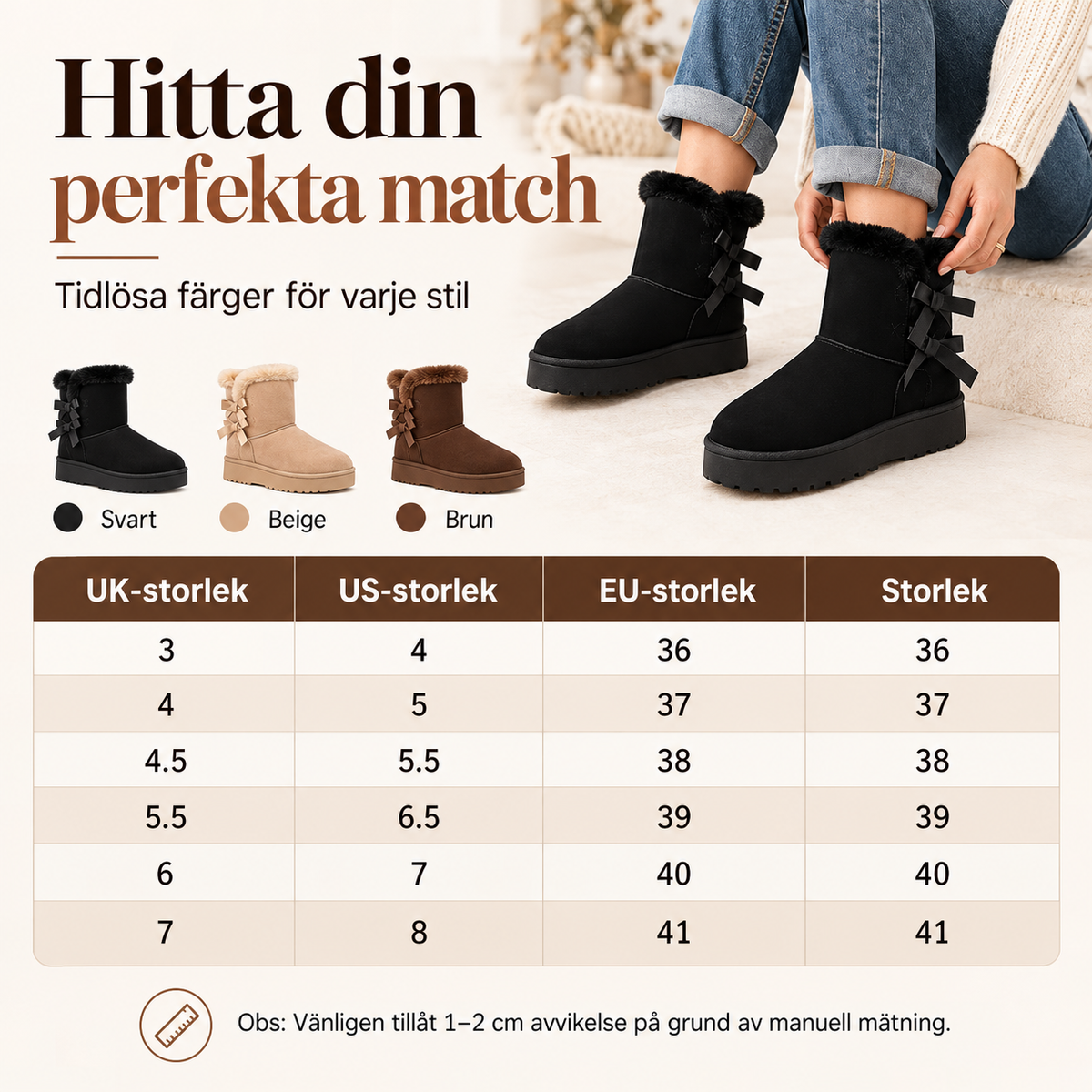 Varma vinterkängor för dam med halkfri sula och varmt foder