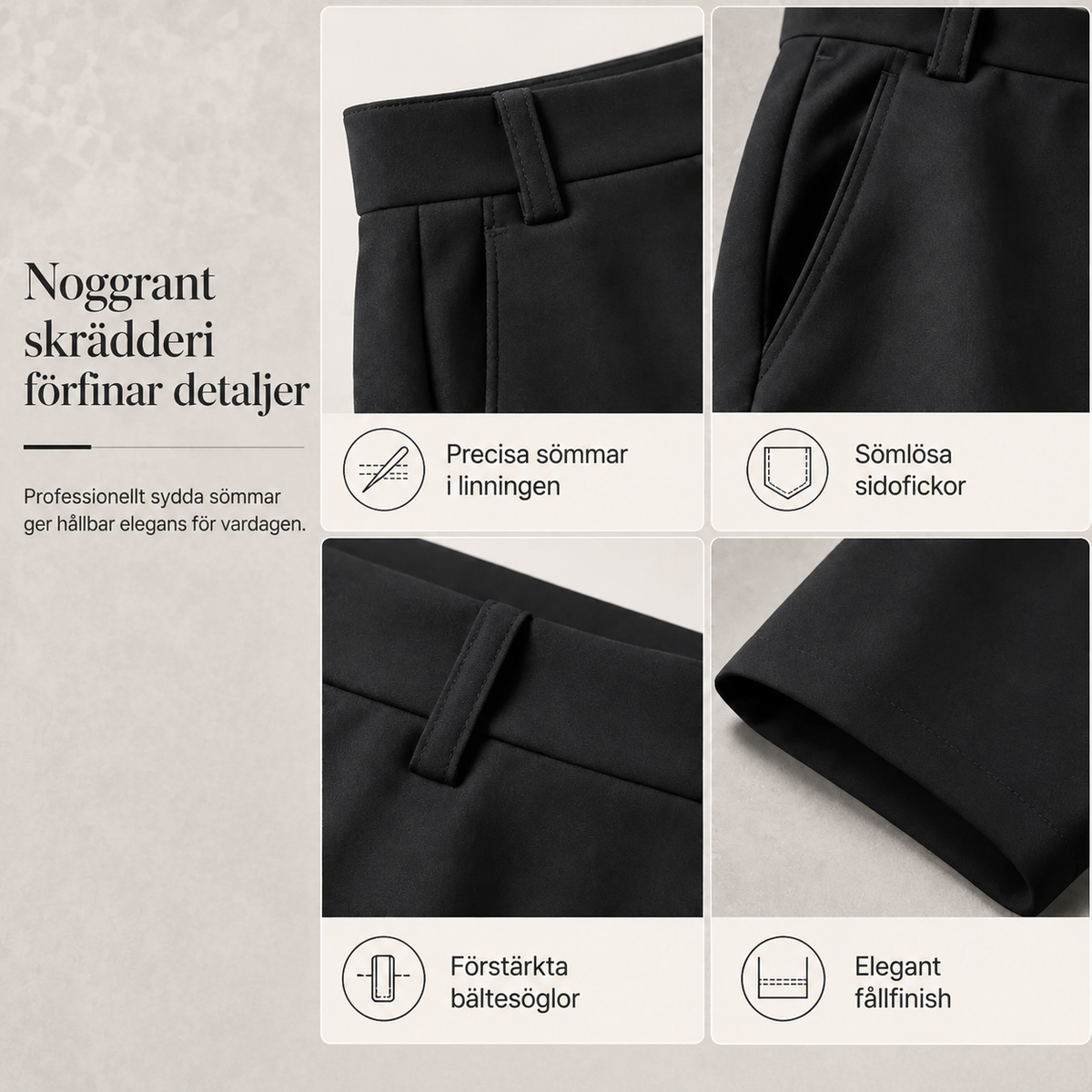 Casualbyxor för damer med hög midja, vida ben och skräddarsydd passform med ett flödande fall