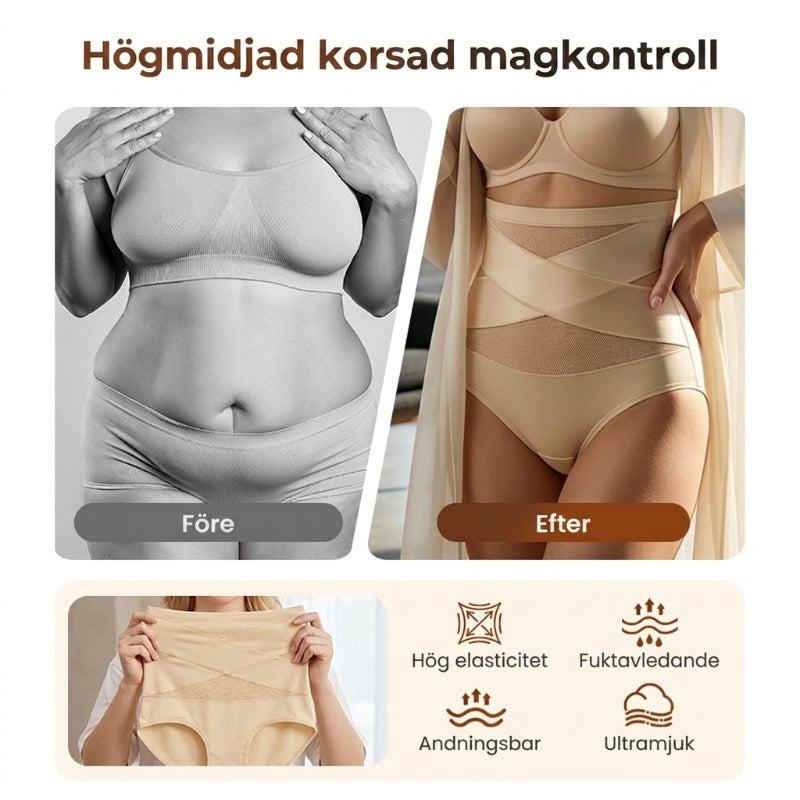 🌸 Sista dagen – Köp 2, få 1 förpackningar ✨ Plus-size högmidjade trosa med korsande magkontroll