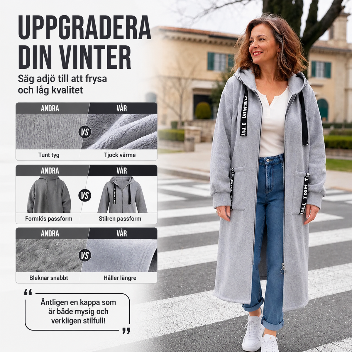 Lång huvtröja för kvinnor i stora storlekar– Mjuk, Stilren & Vindtät