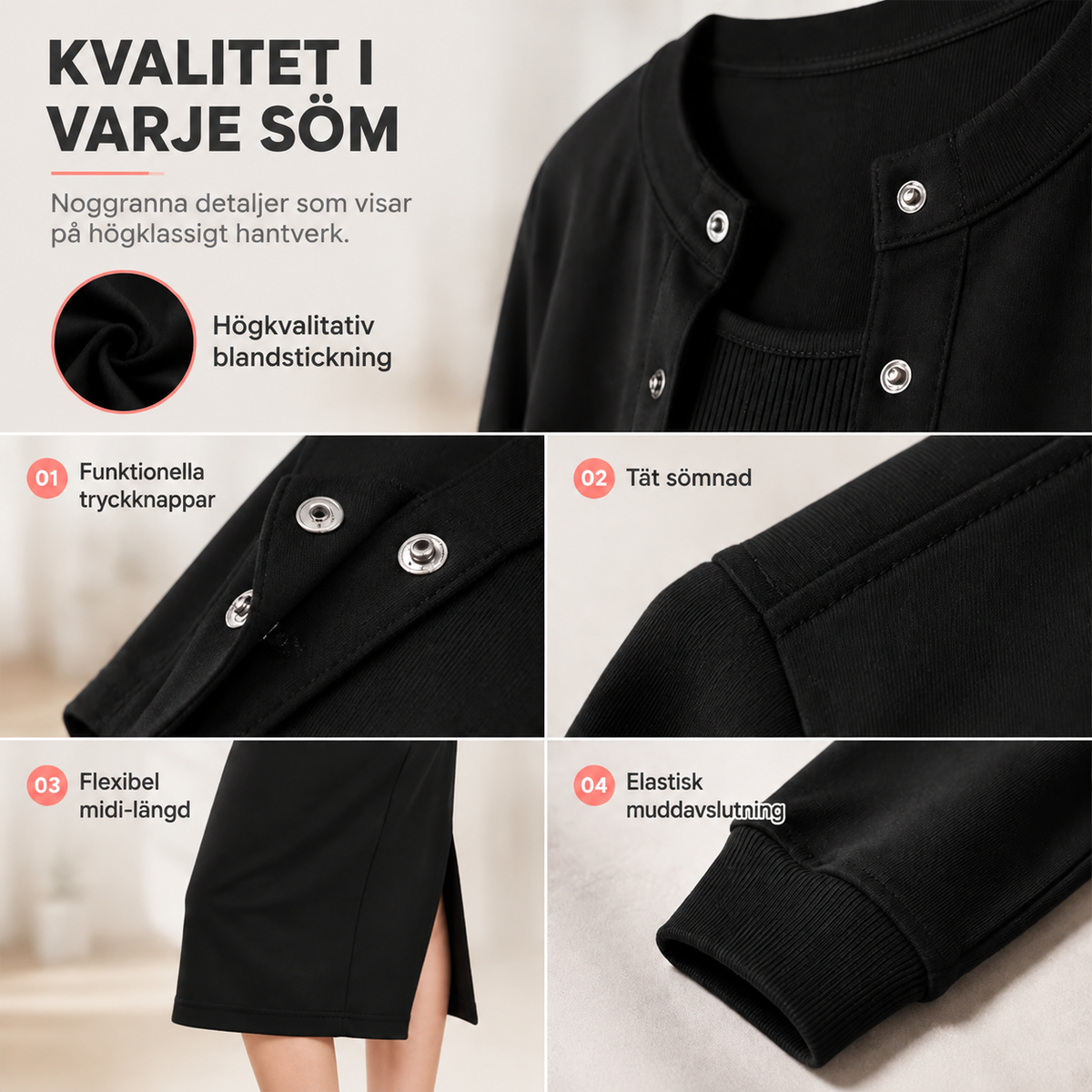 Elegant set med camisoleklänning och kort jacka för damer