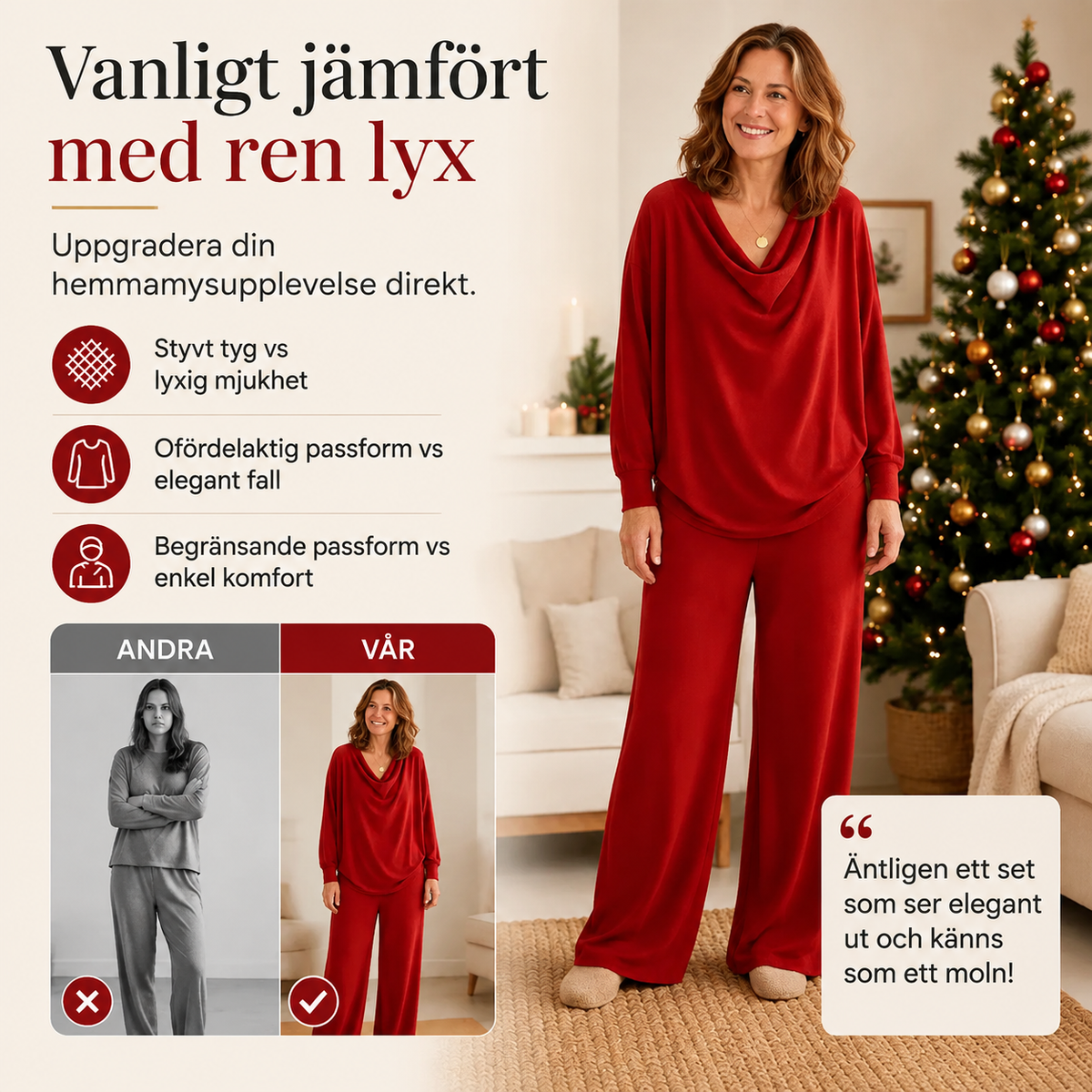 🍂 Velour Set för Dam – Cowl Hals, Vida Ben & Mjuk Elegans för Helg & Vardag