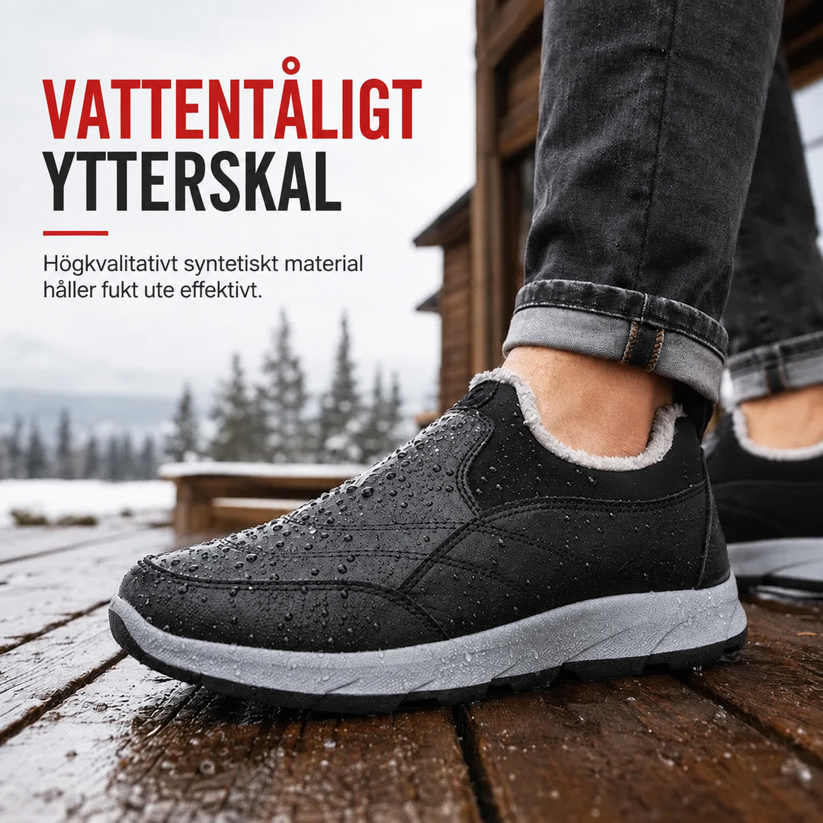 Vattentäta slip-on-skor för män – vintermodell med fleecefoder, halkfri mjuk sula och ovandel i bomullstyg; varma och bekväma skor för seniorer