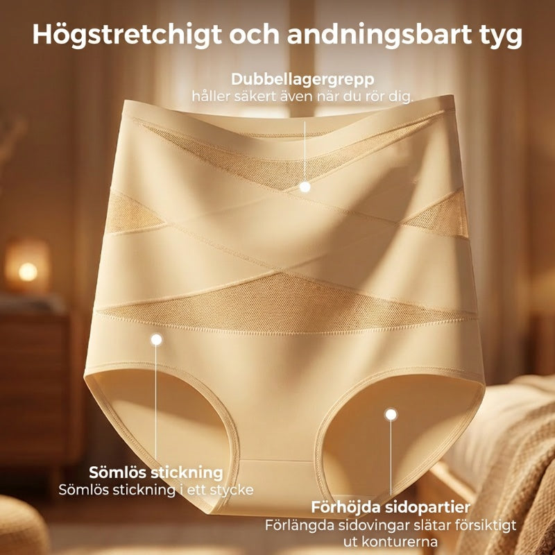 🌸 Sista dagen – Köp 2, få 1 förpackningar ✨ Plus-size högmidjade trosa med korsande magkontroll