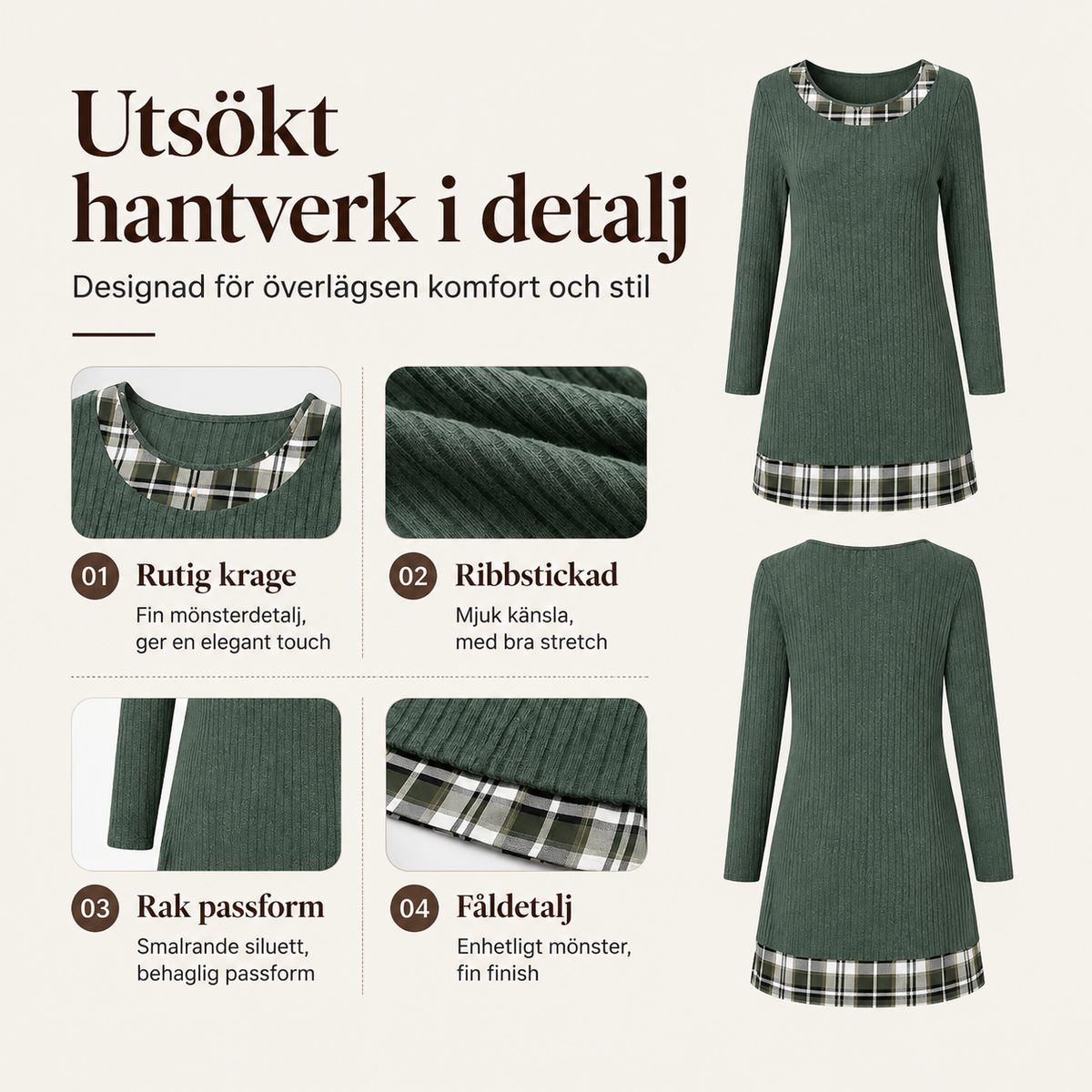Kvinner uformell rutete lappet strikket kjole