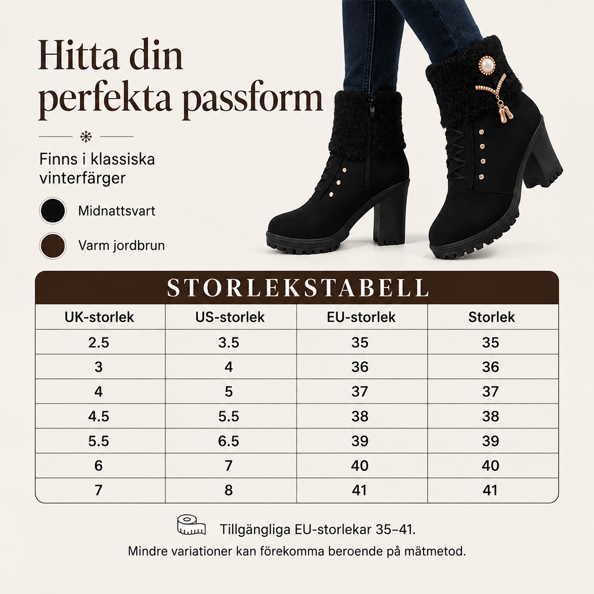 HET REA! Eleganta Svarta Vinterstövlar med Klack - Varma, Halkskyddade & Vattentåliga