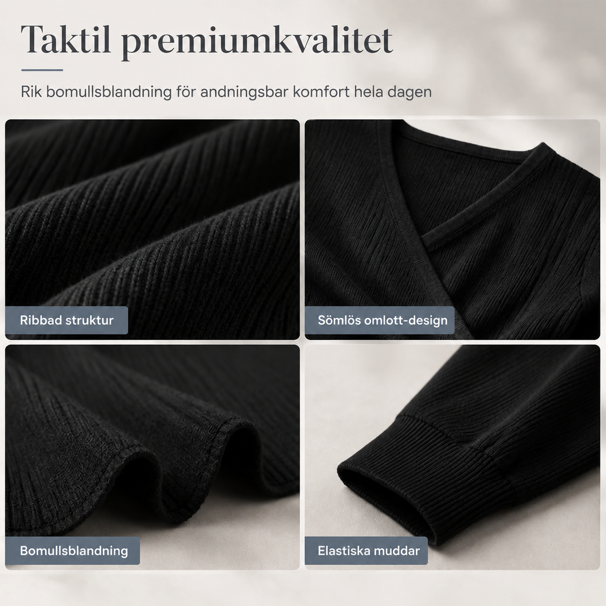 Slimmande Wrap Tröja med V-ringning - Mjuk Ribbad Stickad Topp för Dam