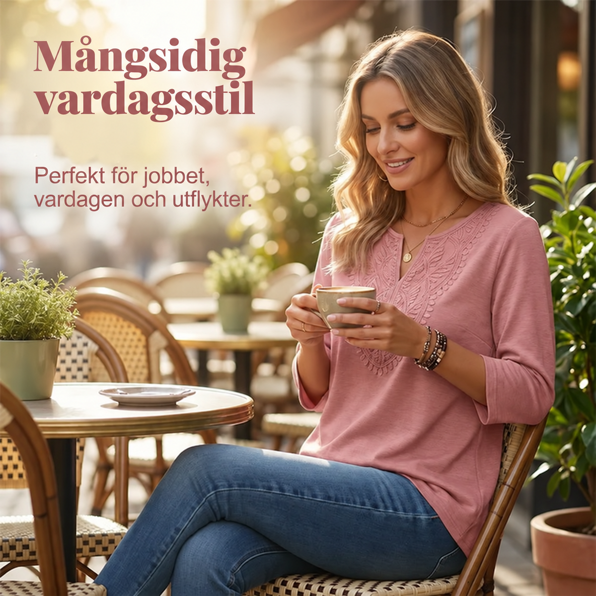 ☀️👚Vårt bästa val – Blus med V-ringning och spetsdetaljer – Andningsbart tyg och smickrande passform, perfekt både på jobbet och på helgen 🌿