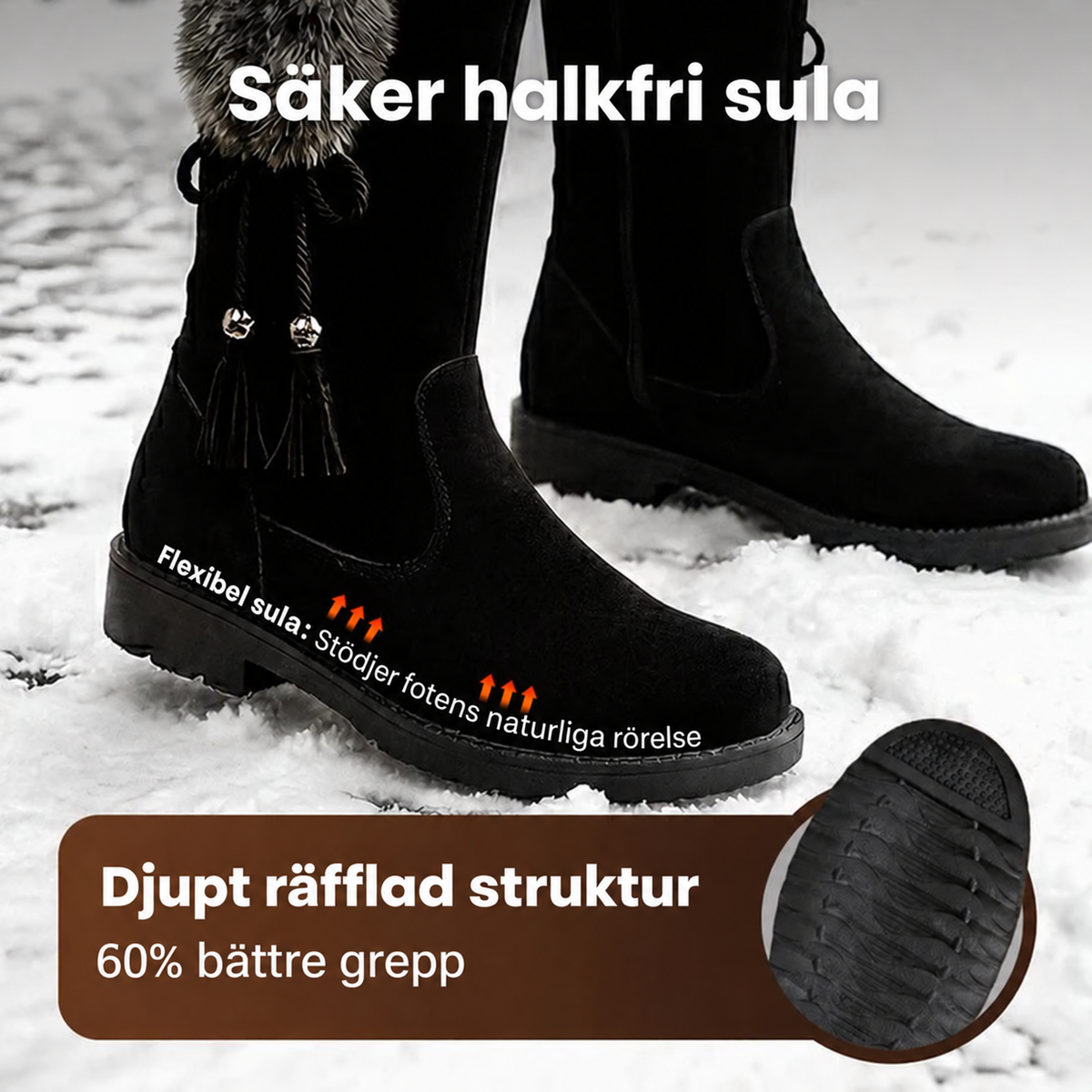 HET REA! Stilfulla Svarta Vinterstövlar - Varma & Halkskyddade Knähöga